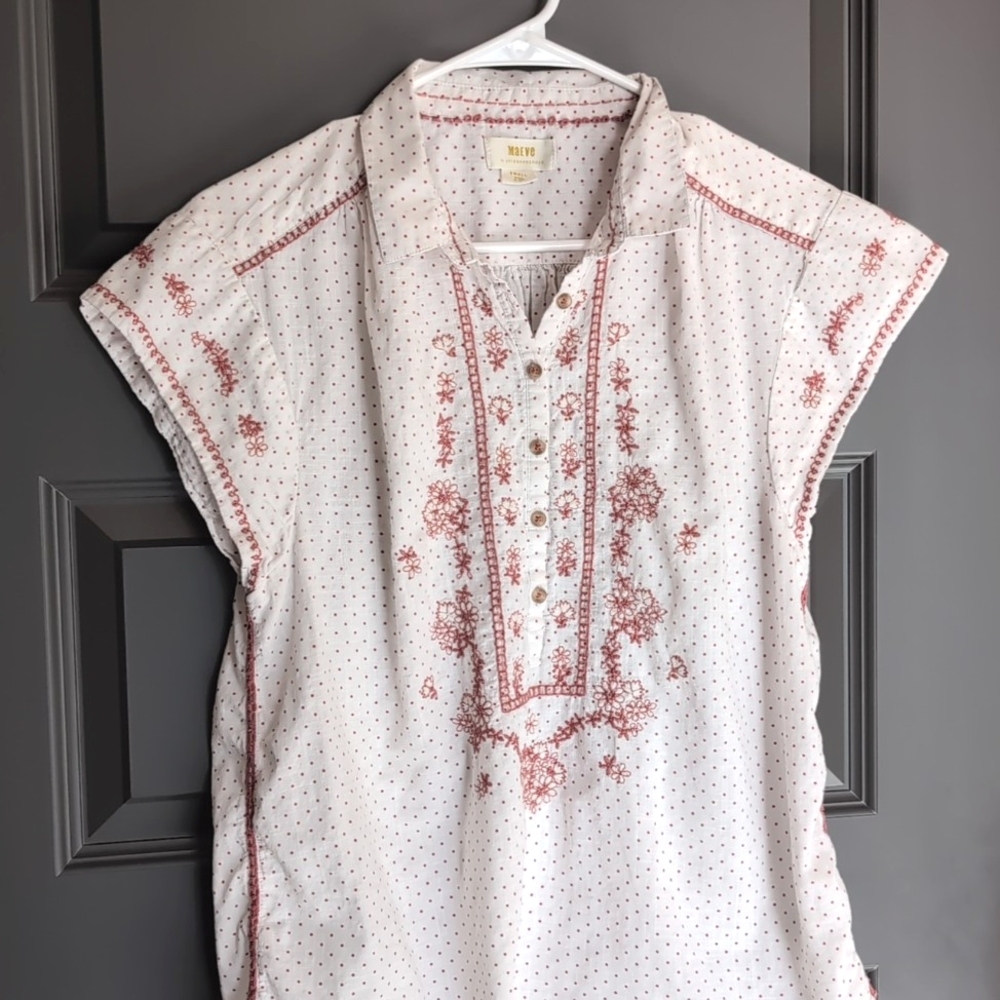 💮 Maeve by Anthropologie White Peasant Embroidered Riley Tunic Blouse